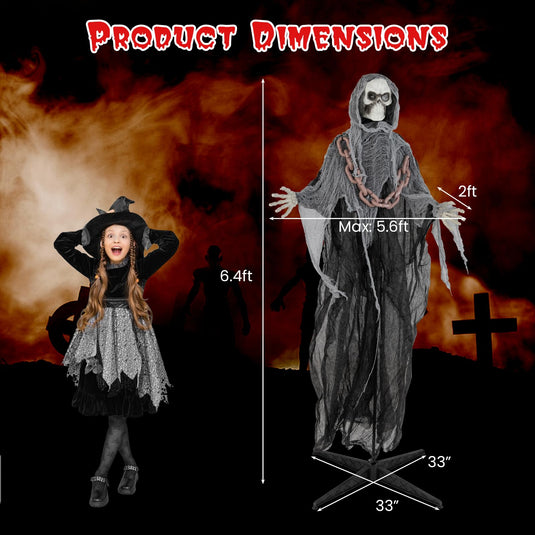 Goplus 6.4 FT Halloween Animatronic Standing Grim Reaper, Halloween Decoration with Chain