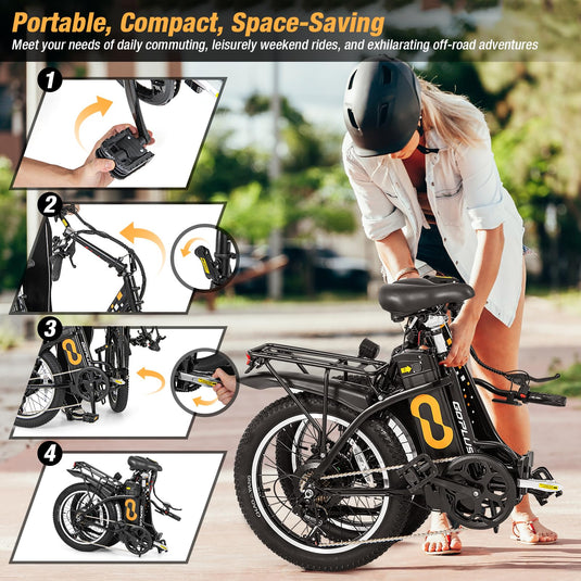 Goplus Electric Bicycle for Adults, Folding Ebike w/20 Fat Tires, 750W Brushless Motor (Peak 850W)