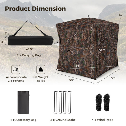 Goplus 360 Degree One-Way See-Through Hunting Blind, Camouflage Hunting Tent w/Full-Open Door, Carrying Bag