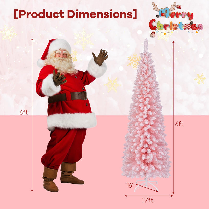 Load image into Gallery viewer, Goplus 6ft Pink Slim Pencil Christmas Tree, Artificial Unlit Skinny Xmas Full Tree with 460 Branch Tips
