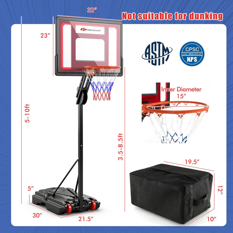 Load image into Gallery viewer, Goplus Portable Basketball Hoop Outdoor, 5FT-10FT Height Adjustable Basketball Stand System
