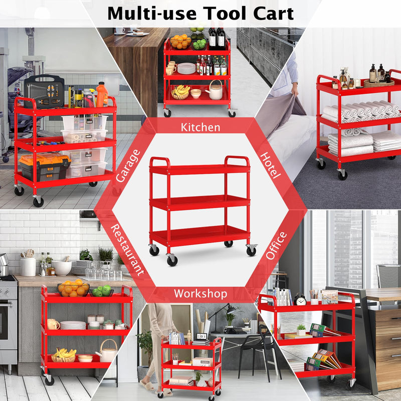 Load image into Gallery viewer, Goplus Service Cart, Heavy Duty 3-Tier Utility Cart with Flat Handle

