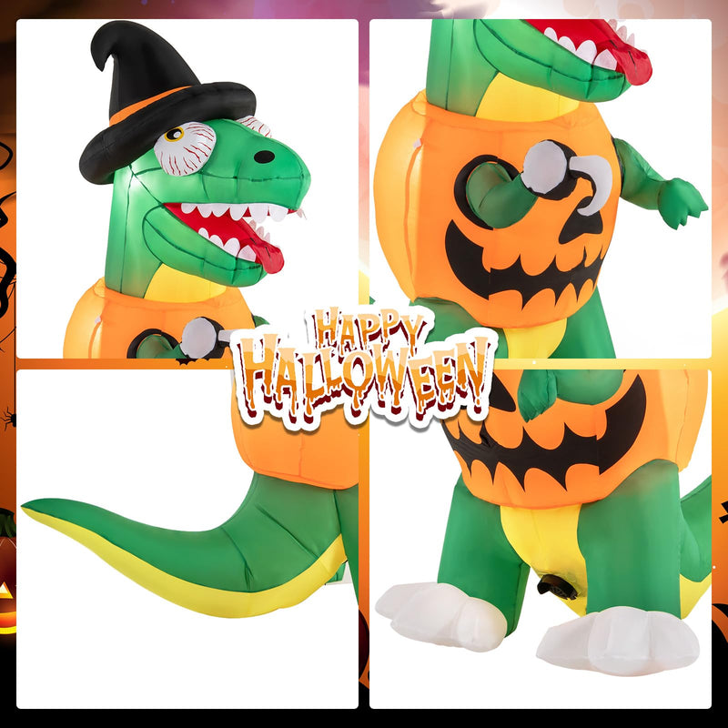 Load image into Gallery viewer, Goplus 6 FT Inflatable Pumpkin Dinosaur, Blow up Yard Decoration with Built-in LED Lights &amp; Witch Hat
