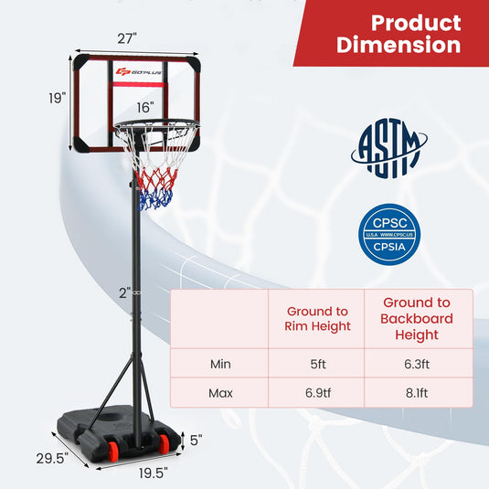 Goplus Height Adjustable 6.3 FT-8.1 FT Basketball Hoop Stand, Basketball Hoop & Goal Set with Wheel, Ball Storage