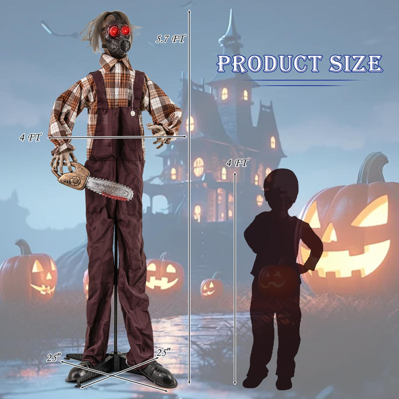 Load image into Gallery viewer, Goplus Halloween Animatronic Chainsaw Man, Halloween Prop with Gas Mask, Chainsaws, Red Light Up Eyes
