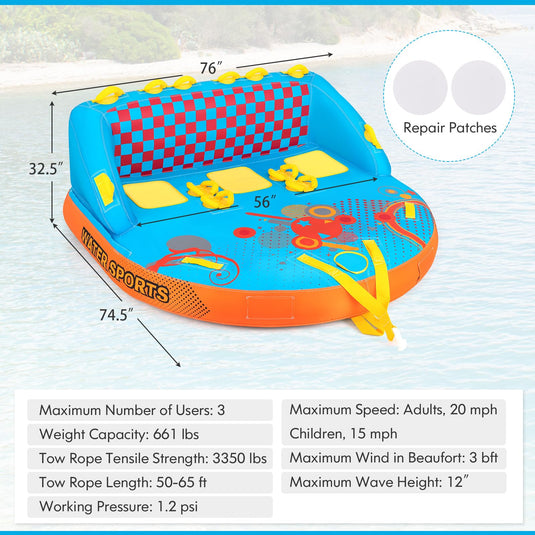 Goplus Inflatable Towable Tubes for Boating, 1-3 Riders Water Sport Towables for Boat