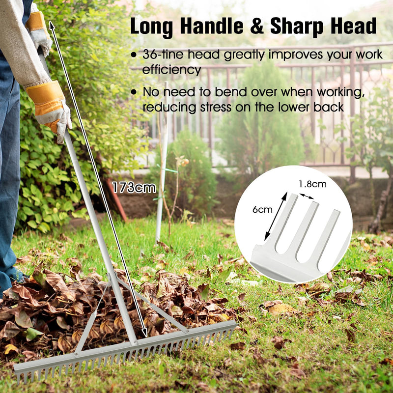 Load image into Gallery viewer, Goplus Landscape Rake 36 Inch, Aluminum Rake Head w/36 Tines and 68&quot; Long Non-slip Handle, Yard Rake Tool for Loosening &amp; Leveling Soil
