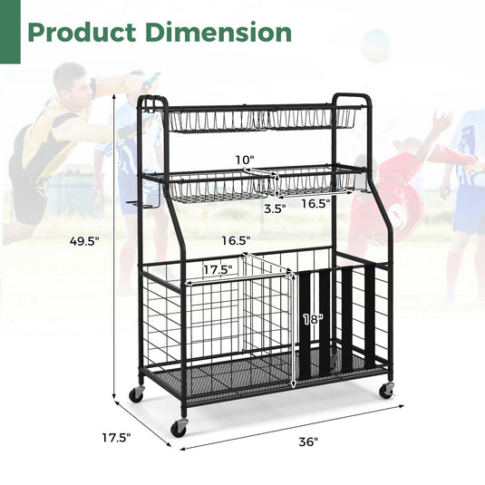 Goplus Sports Equipment Organizer for Garage, Ball Storage Rack w/Wheels