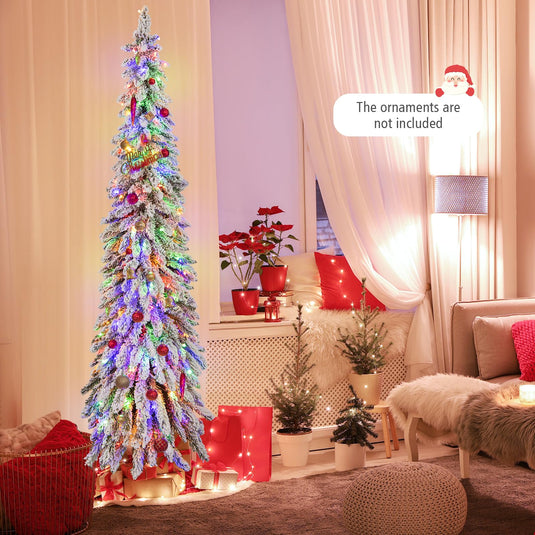 Goplus 6ft Pre-Lit Flocked Christmas Tree, Artificial Slim Pencil Xmas ...