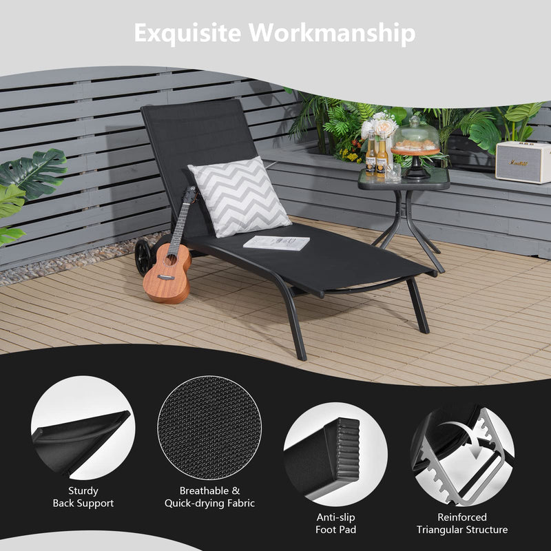 Load image into Gallery viewer, Patio Lounge Chairs for Pool Area, Outdoor Chaise Lounger with 6 Adjustable Position Smooth Wheels and Quick-Drying Fabric
