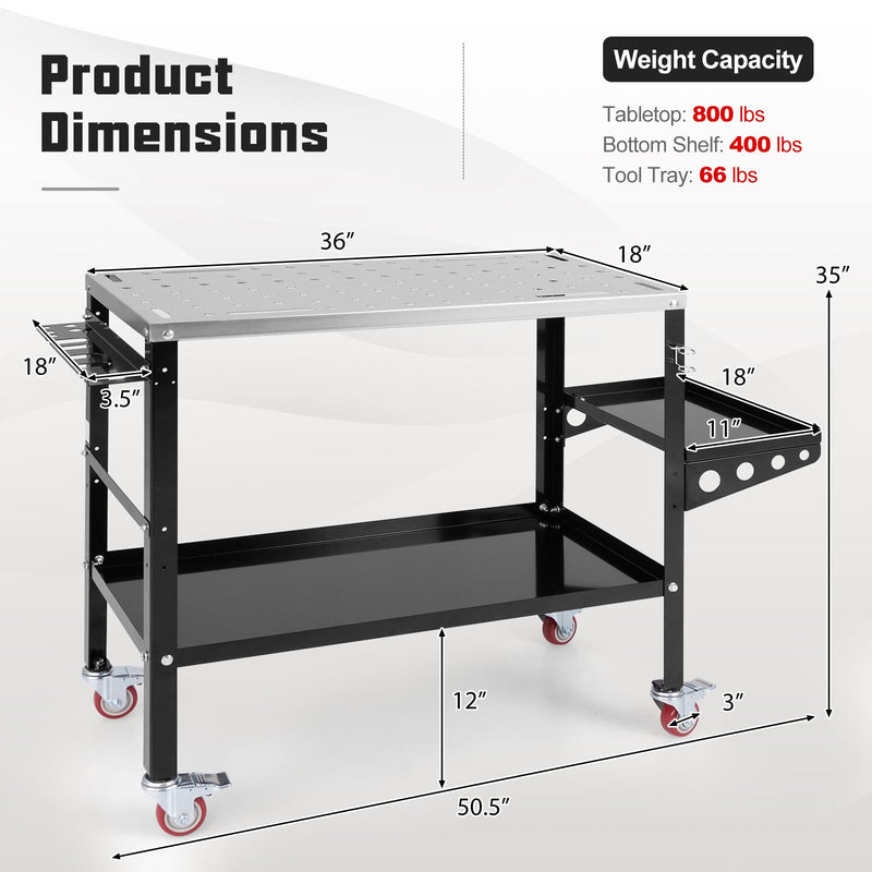 Load image into Gallery viewer, Goplus 36” x 18” Rolling Welding Table, 1200 lbs Welding Workbench on Wheels w/Tool Rack &amp; Tray
