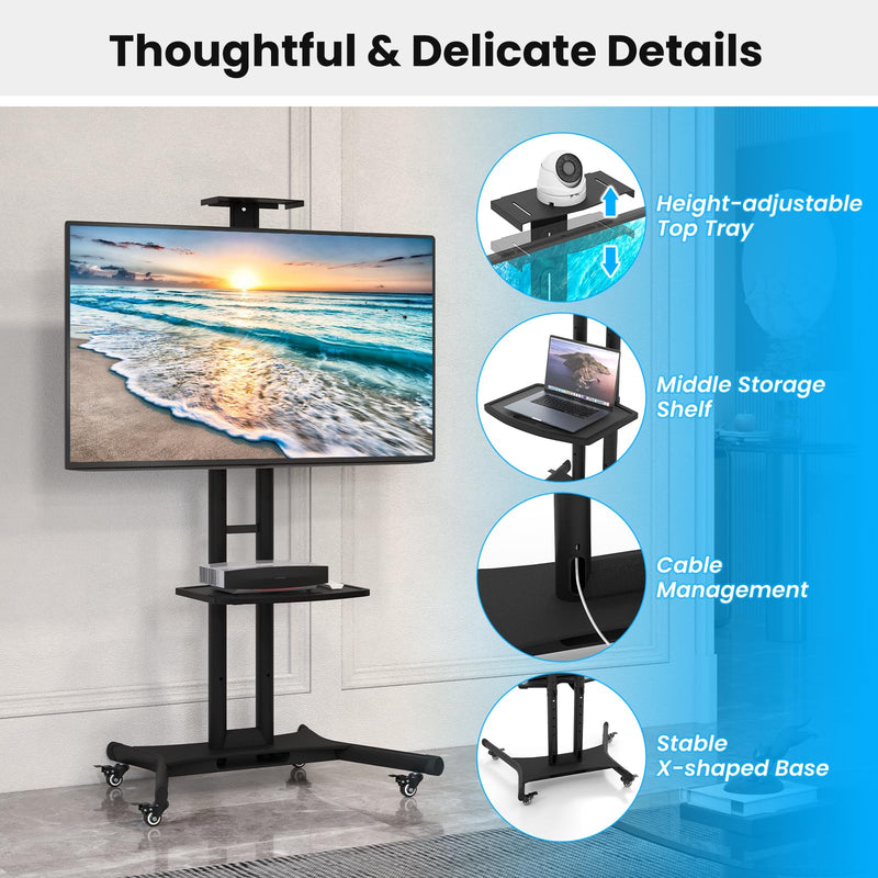 Load image into Gallery viewer, Goplus Mobile TV Stand for 32&quot;-85&quot; LCD LED OLED Flat Screen TVs up to 132 lbs, Rolling TV Stand Max VESA 600x400mm
