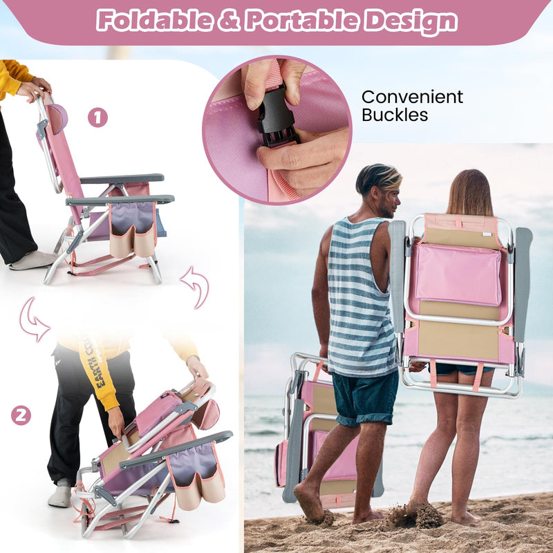 Load image into Gallery viewer, Goplus Backpack Beach Chairs, 4 Pcs Portable Camping Chairs with Cool Bag and Cup Holder

