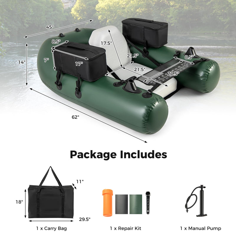 Load image into Gallery viewer, Goplus Inflatable Float Tube, Fishing Belly Boat with Fish Ruler, 2 Detachable Storage Bags, Pump, Carry Bag
