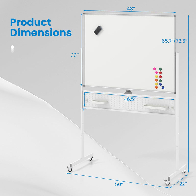 Load image into Gallery viewer, Goplus Rolling Whiteboard, 48” x 36” Height Adjustable Dry Erase Board with Pegboard, Hooks &amp; Trays, Magnets
