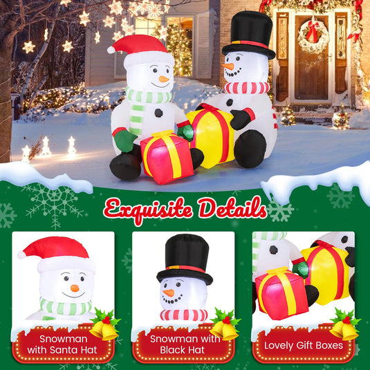 Goplus 5FT Christmas Inflatables, LED Lighted Xmas Double Inflatable Snowmen Holding Gift Boxes