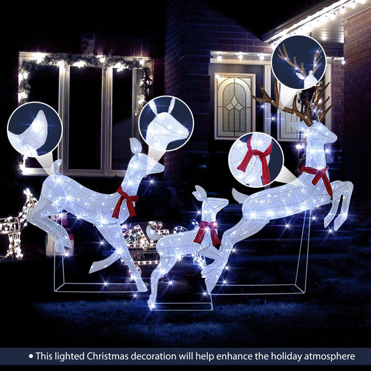 Goplus 3-Piece Large Lighted Christmas Reindeer Family, Light up Xmas Decorations w/255 LED Lights & Scarves