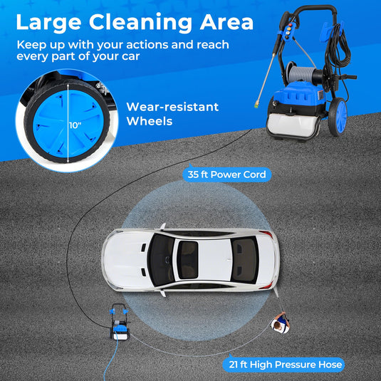 Goplus Electric Pressure Washer, 2300 PSI 1.8 GPM High Pressure Power Washer w/Wheels, 5 Quick Connect Nozzles