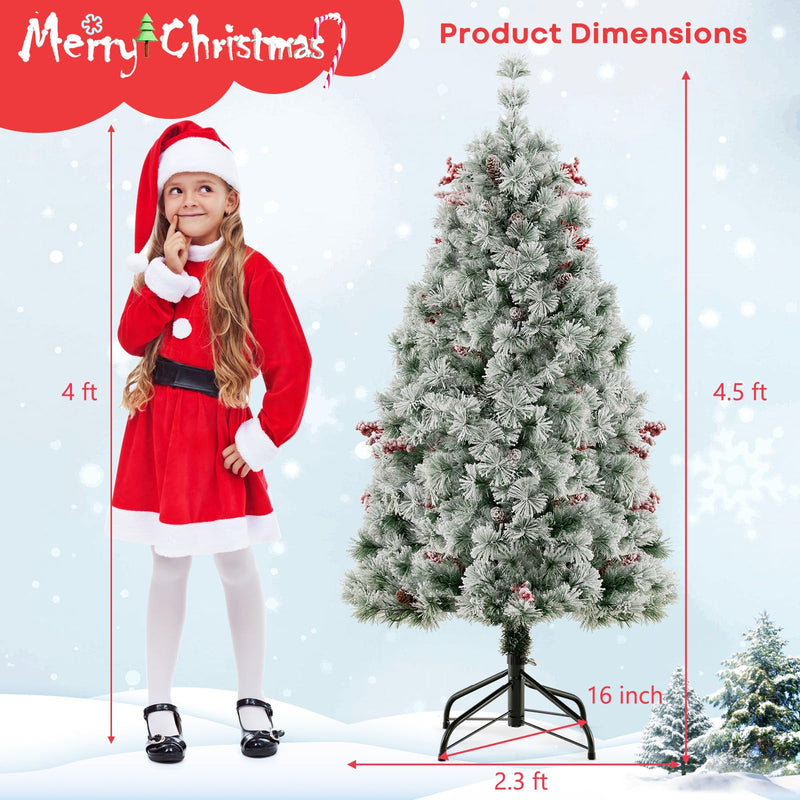 Load image into Gallery viewer, Goplus 4.5ft Pre-Lit Artificial Christmas Tree, Snow-Flocked Hinged Xmas Tree with 251 Pine Needles
