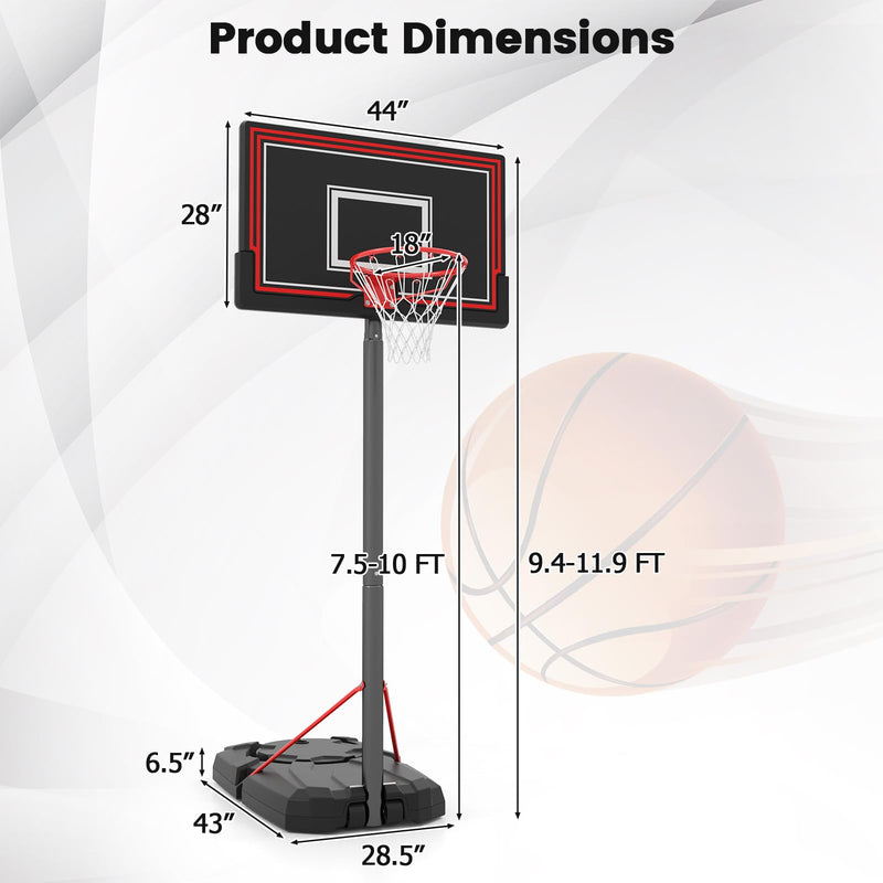 Load image into Gallery viewer, Goplus Portable Basketball Hoop Outdoor, 7.5-10 FT Height Adjustable Basketball Goal System with 44” Shatterproof Backboard
