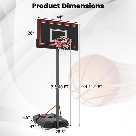 Goplus Portable Basketball Hoop Outdoor, 7.5-10 FT Height Adjustable Basketball Goal System with 44” Shatterproof Backboard