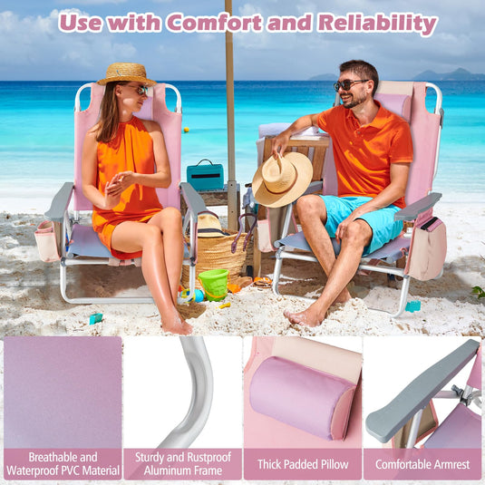 Goplus Backpack Beach Chairs, 4 Pcs Portable Camping Chairs with Cool Bag and Cup Holder