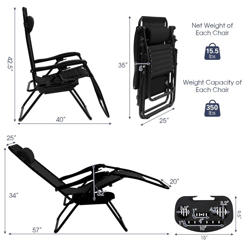 Load image into Gallery viewer, Goplus 2PC Zero Gravity Chairs Lounge Patio Folding Recliner
