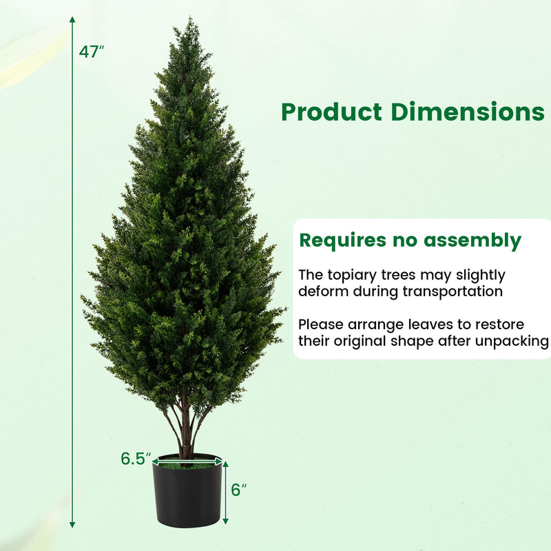 Load image into Gallery viewer, Goplus 4 FT Artificial Cedar Topiary Trees for Outdoors, Set of 2 Potted Fake Cypress Trees
