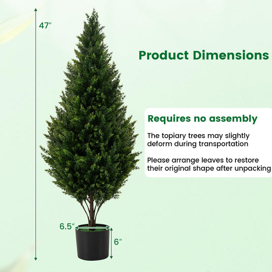 Goplus 4 FT Artificial Cedar Topiary Trees for Outdoors, Set of 2 Potted Fake Cypress Trees