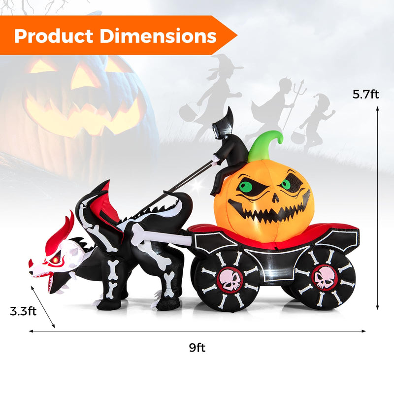 Load image into Gallery viewer, Goplus 9 FT Halloween Inflatable Outdoor Decoration, Blow up Grim Reaper Driving Pumpkin Carriage
