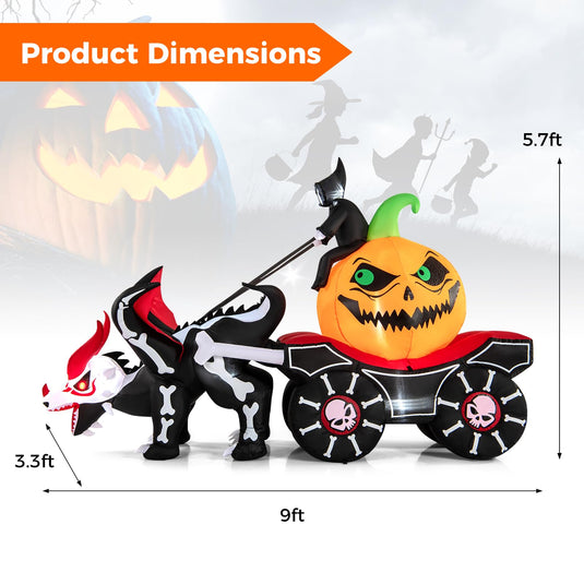 Goplus 9 FT Halloween Inflatable Outdoor Decoration, Blow up Grim Reaper Driving Pumpkin Carriage