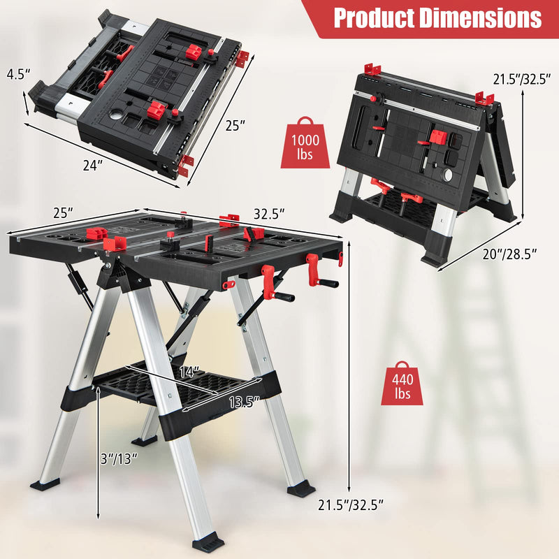Load image into Gallery viewer, Goplus Portable Workbench, Folding Work Table &amp; Sawhorse with Adjustable Height, 440LBS Capacity
