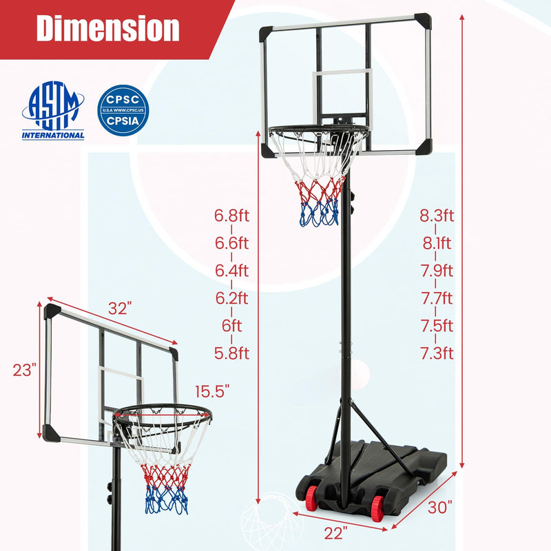 Load image into Gallery viewer, Goplus Portable Basketball Hoop Outdoor, 5.9FT-6.9FT Height Adjustable Basketball Goal System w/Fillable Base
