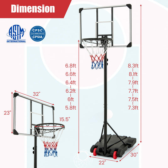 Goplus Portable Basketball Hoop Outdoor, 5.9FT-6.9FT Height Adjustable Basketball Goal System w/Fillable Base