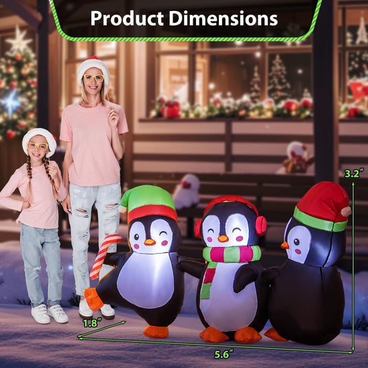 Goplus 6FT Christmas Inflatables, LED Lighted Xmas Inflatable Penguin Family Hand in Hand