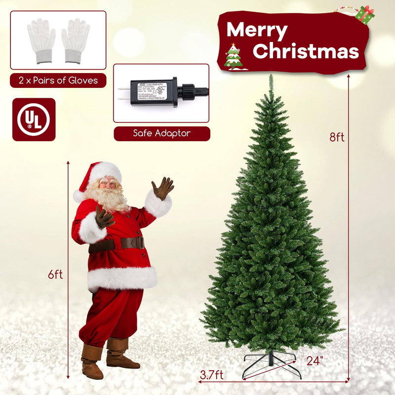 Load image into Gallery viewer, Goplus 8 FT 270° Pre-Lit Corner Christmas Tree for Wall, Artificial Hinged Xmas Tree with 360 Warm White LED Lights
