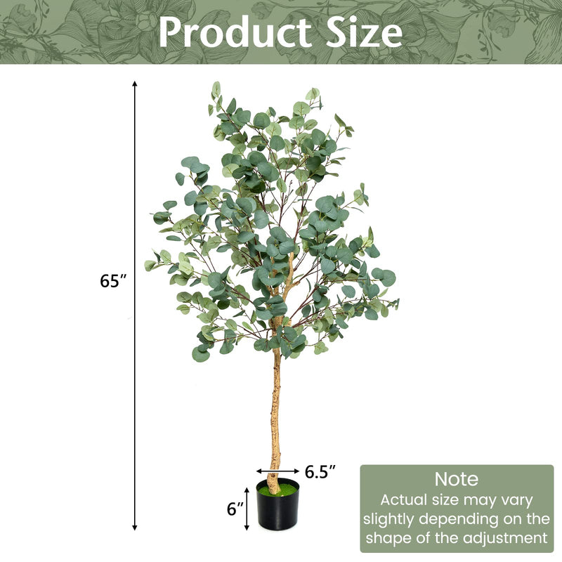 Load image into Gallery viewer, Goplus 5.5ft Artificial Eucalyptus Tree, Tall Faux Eucalyptus Stems Fake Plants in Pot with 517 Silver Dollar Leaves
