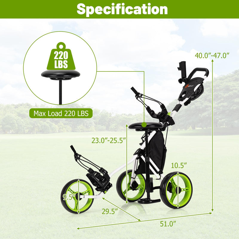 Load image into Gallery viewer, Goplus 3 Wheel Golf Push Cart, Lightweight Foldable Caddy Cart w/Adjustable Seat
