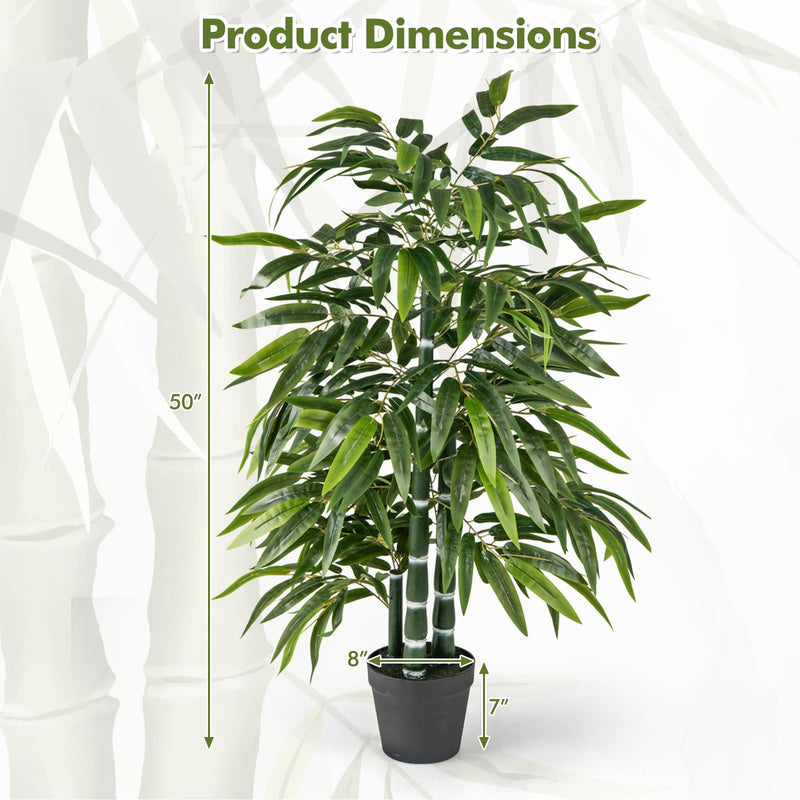 Load image into Gallery viewer, Goplus Artificial Bamboo Tree, 50&quot; Tall Set of 2 Fake Bamboo Plant with 3 PE Bamboo Trunk &amp; Flush Leaves
