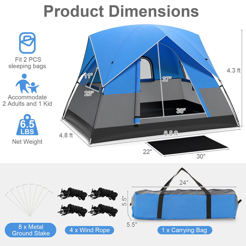 Load image into Gallery viewer, Goplus Camping Tent for 2-3 People, Waterproof &amp; Windproof Family Dome Tent w/Removable Rainfly
