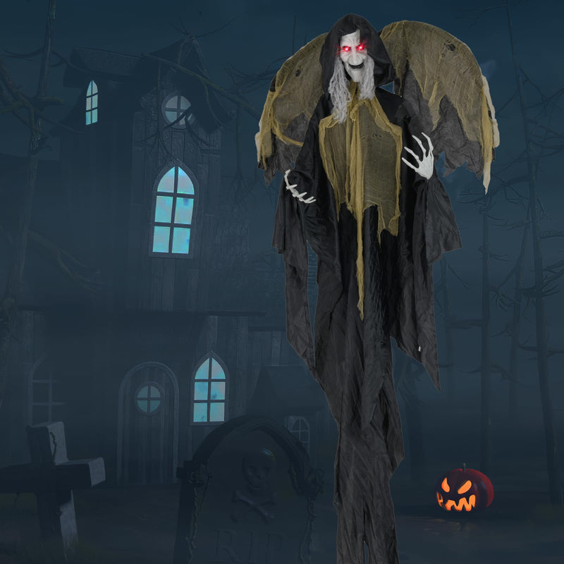 Load image into Gallery viewer, Goplus 8.2 FT Halloween Standing Witch, Poseable Halloween Animatronic Prop with Light up Eyes
