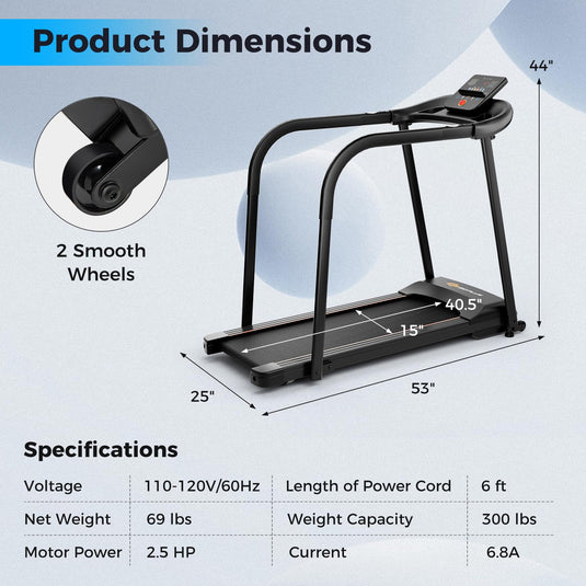 Goplus Walking Treadmill for Senior with Long Handrail, 300 lbs Capacity, Recovery Fitness Exercise Machine for Home with Pulse Sensors