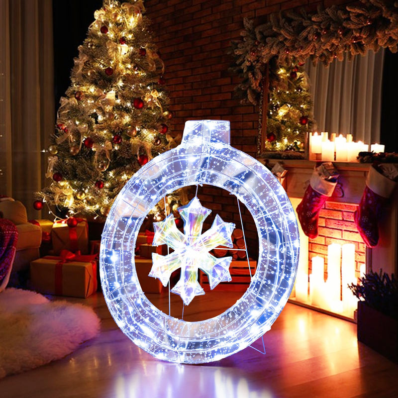 Load image into Gallery viewer, Goplus 33” Lighted Ornament with Snowflake, Pre-Lit Christmas Wreath with 128 Cold White LED Lights
