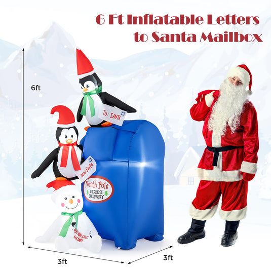 Goplus 6 Ft Christmas Inflatables, Blow up Pre-Lit Letters to Santa Mailbox with Penguins & Snow Man