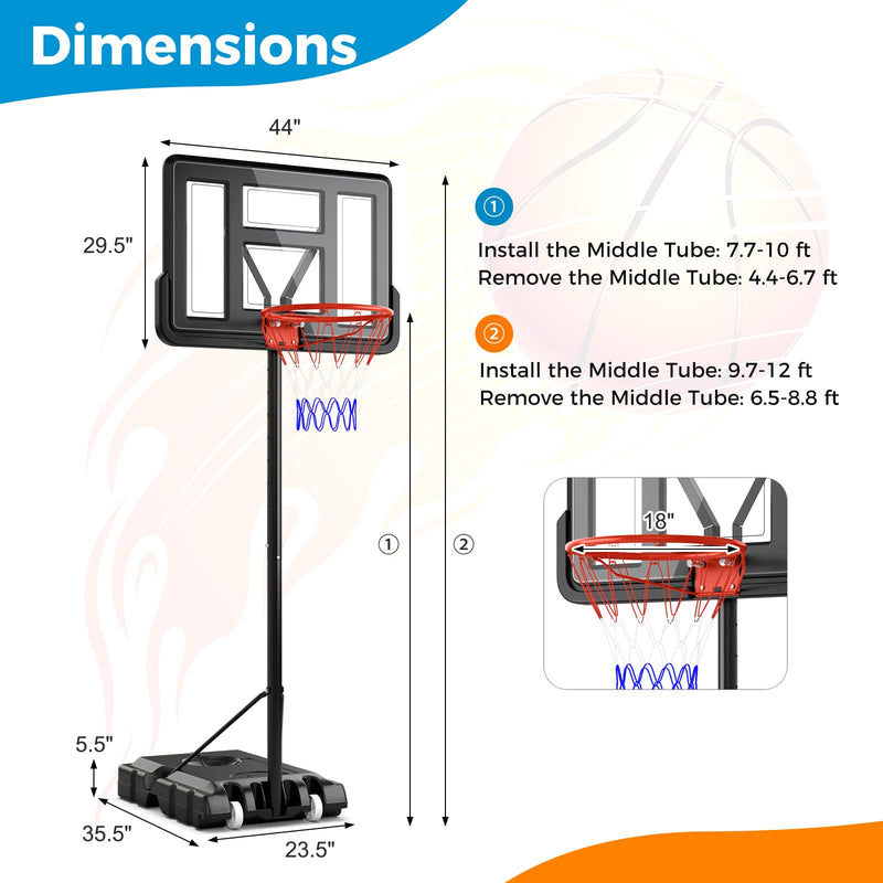 Load image into Gallery viewer, Goplus Portable Basketball Hoop, 10FT Height Adjustable Basketball Goal w/44‘’ Shatterproof Backboard
