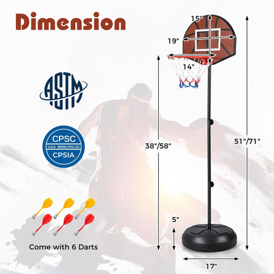 Goplus Kids Basketball Hoop, 2-in-1 Toddler Basketball Goal System with Dart Board, 6 Darts, Fillable Base