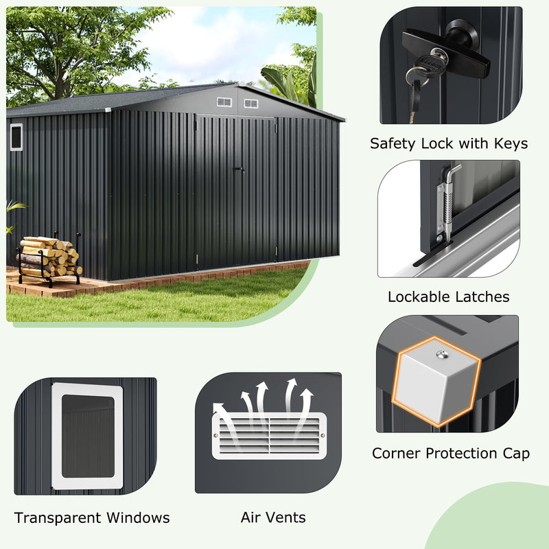 Load image into Gallery viewer, Goplus 12 x 9.8 FT Outdoor Storage Shed, All-Weather &amp; Rustproof Galvanized Metal Utility Tool Shed w/Lockable Door, Pitched Roof
