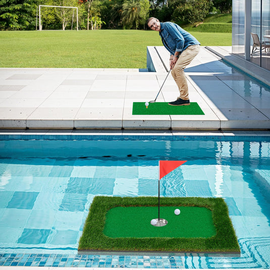 Goplus Floating Golf Green for Pool, Chipping Green Mat w/Hitting Mat, Golf Balls, Flag & Tee, Rectangle, 35.5" x 23.5"