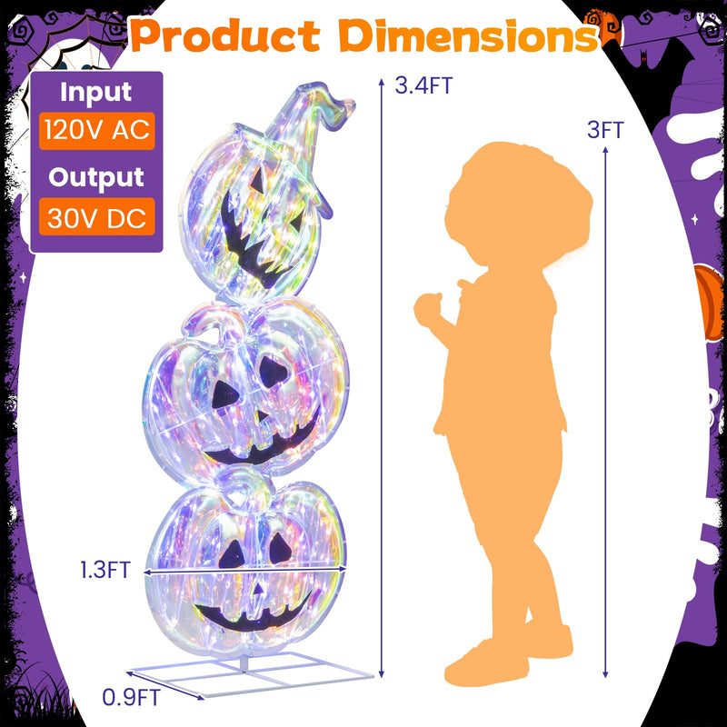 Load image into Gallery viewer, Goplus 3.4 Ft Halloween Decorations, Light up Stacked Pumpkins with 150 LED Lights
