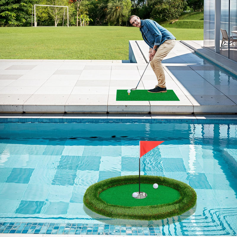 Load image into Gallery viewer, Goplus Floating Golf Green for Pool, Chipping Green Mat w/Hitting Mat, Golf Balls, Flag &amp; Tee, Oval, 37.5&quot; x 25.5&quot;
